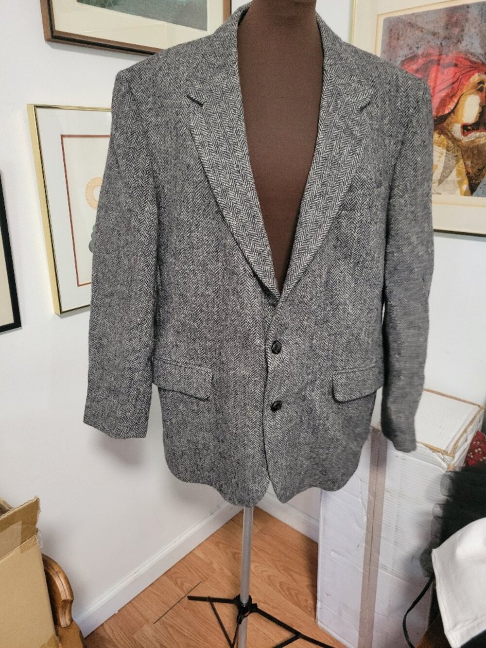 Harris Tweed Grey 100% Wool Blazer Size 48L